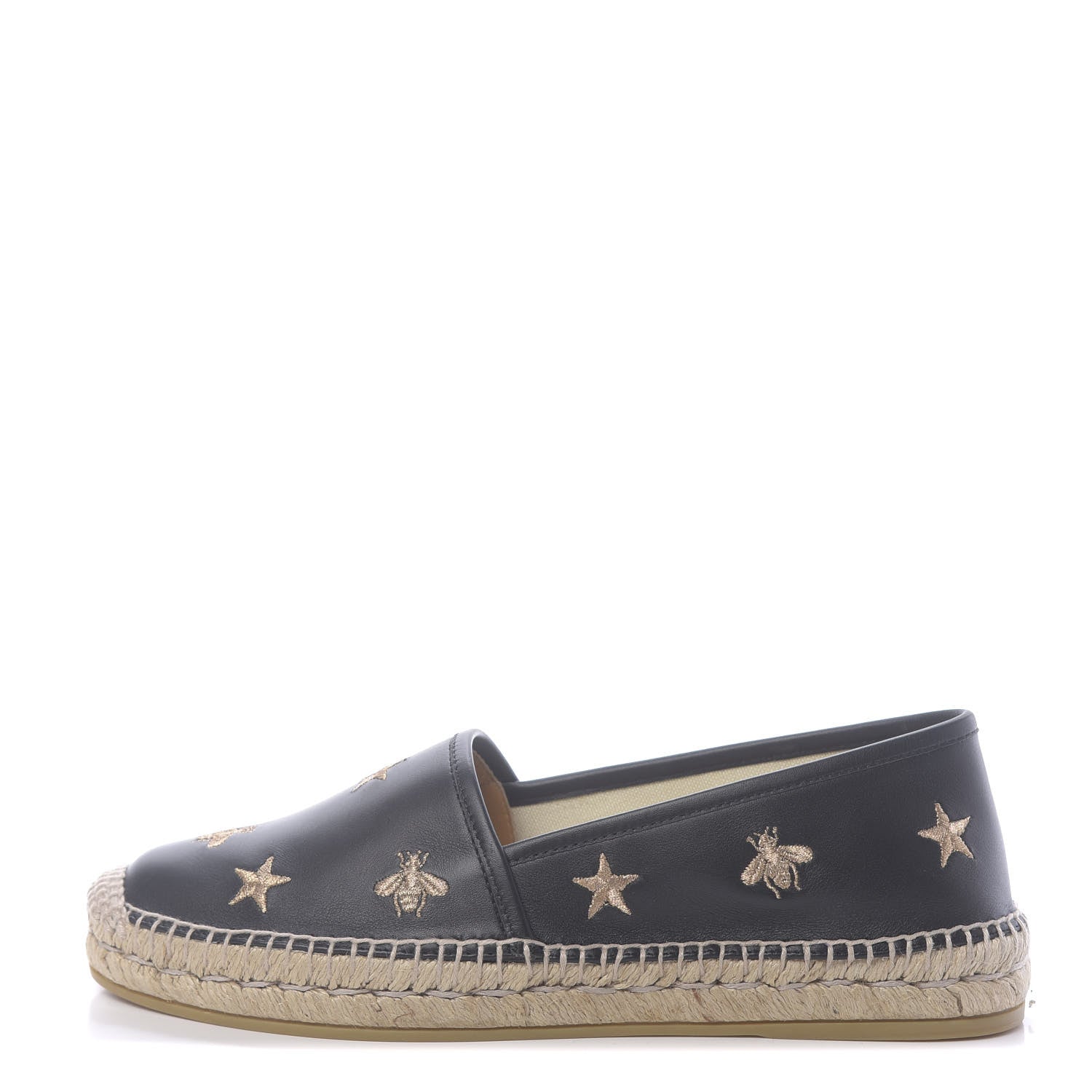 Gucci Calfskin Bee Star Embroidered Espadrilles 39.5 Black 1 of 12
