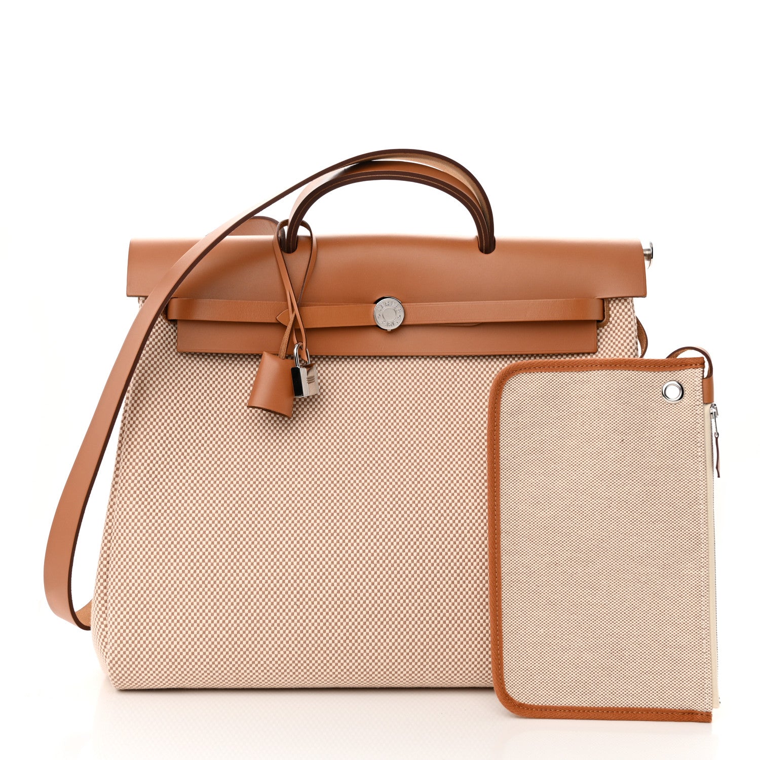Hermes Vache Hunter Calfskin Criss Viking Herbag Zip Retourne 39 MM Ecru Beige Naturel 3 of 10