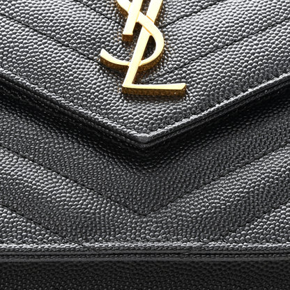 Saint Laurent Grain De Poudre Matelasse Chevron Monogram Envelope Chain Wallet Black 14 of 15