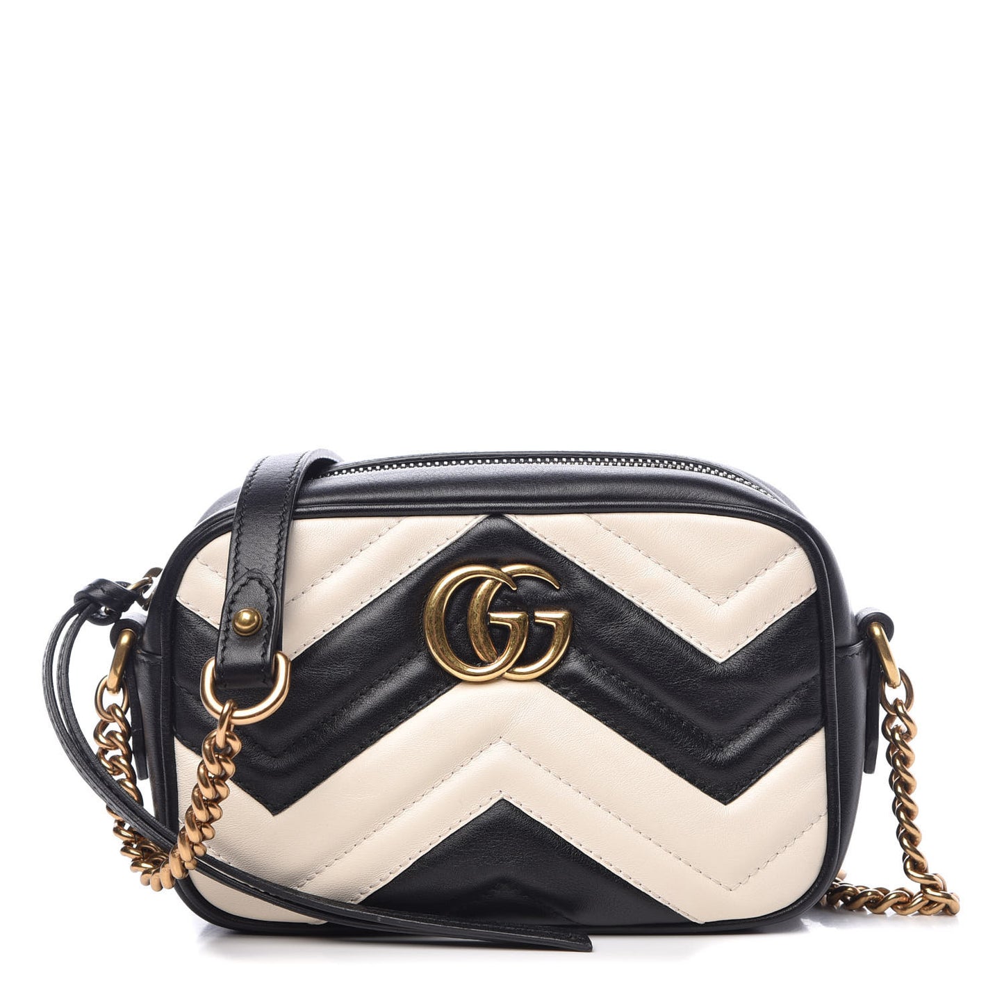 Calfskin Matelasse Mini GG Marmont Chain Shoulder Bag Black White