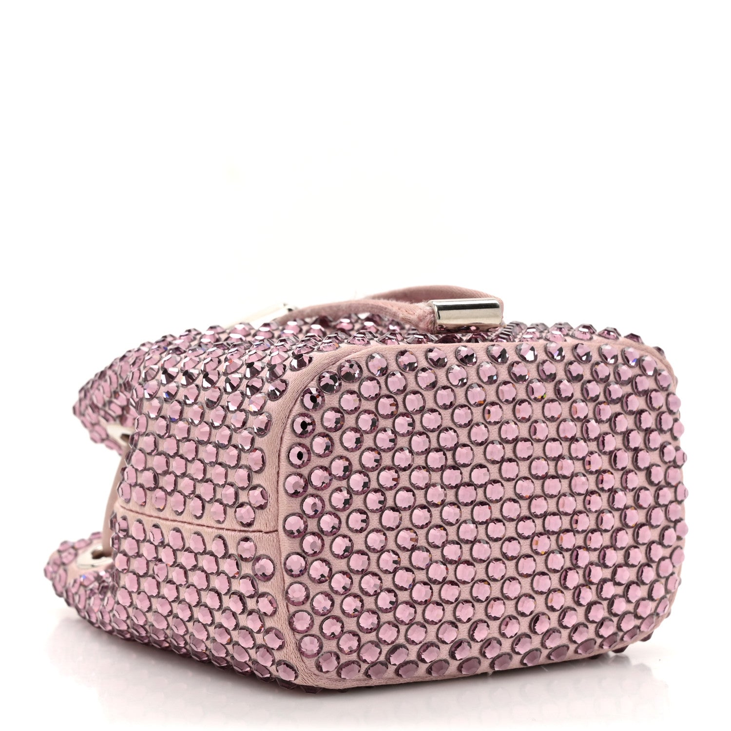 Prada Satin Crystal Metal Triangle Logo Mini Drawcord Pouch Shoulder Bag Alabastro 4 of 13