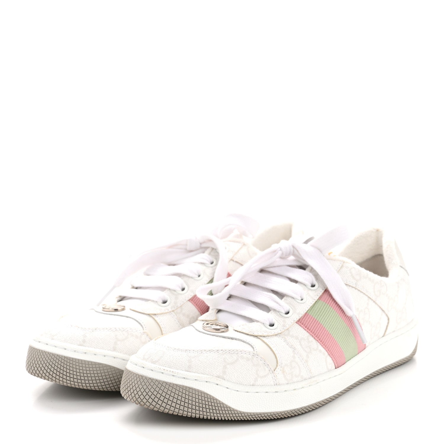 Gucci GG Monogram Web Screener Sneakers 38 White Grey Pink 4 of 10