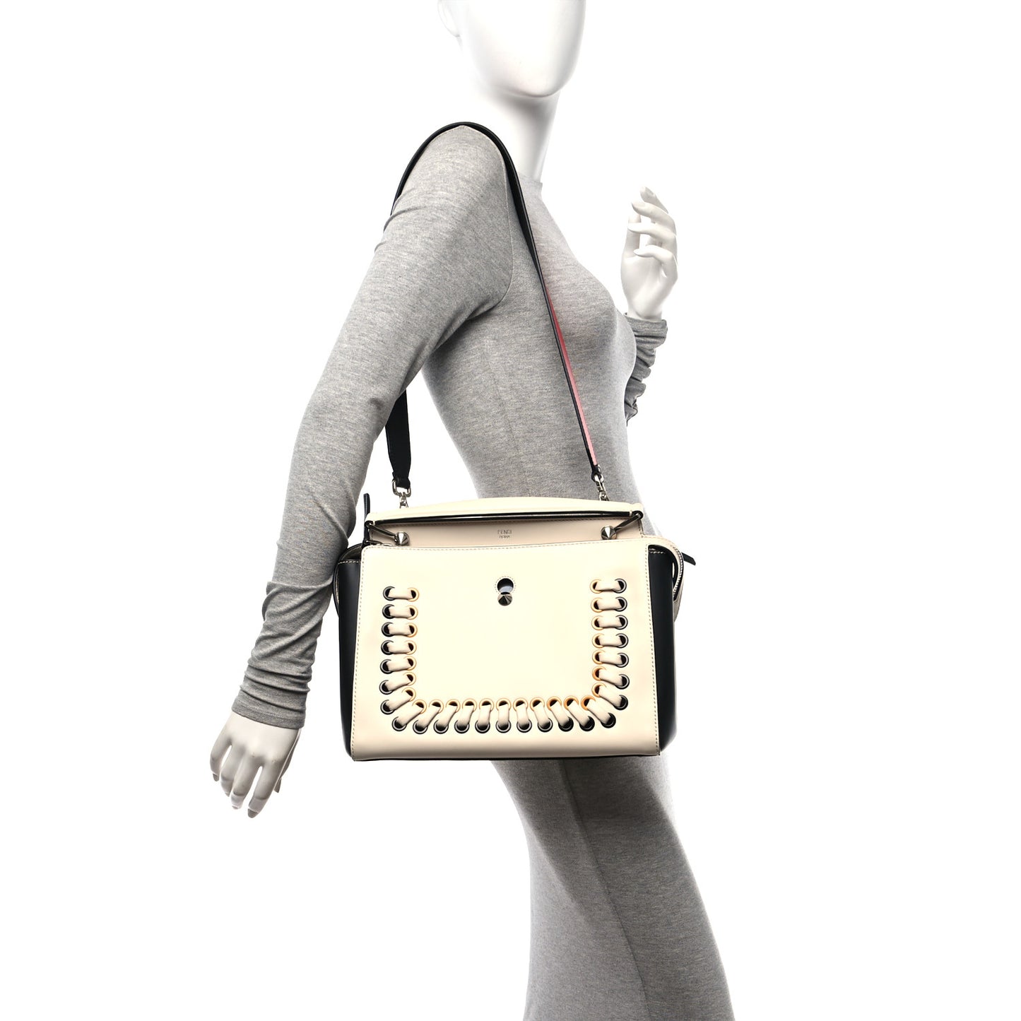 Vitello Baltico Shiny Nappa Lace Up DotCom Satchel Camelia Black Multicolor