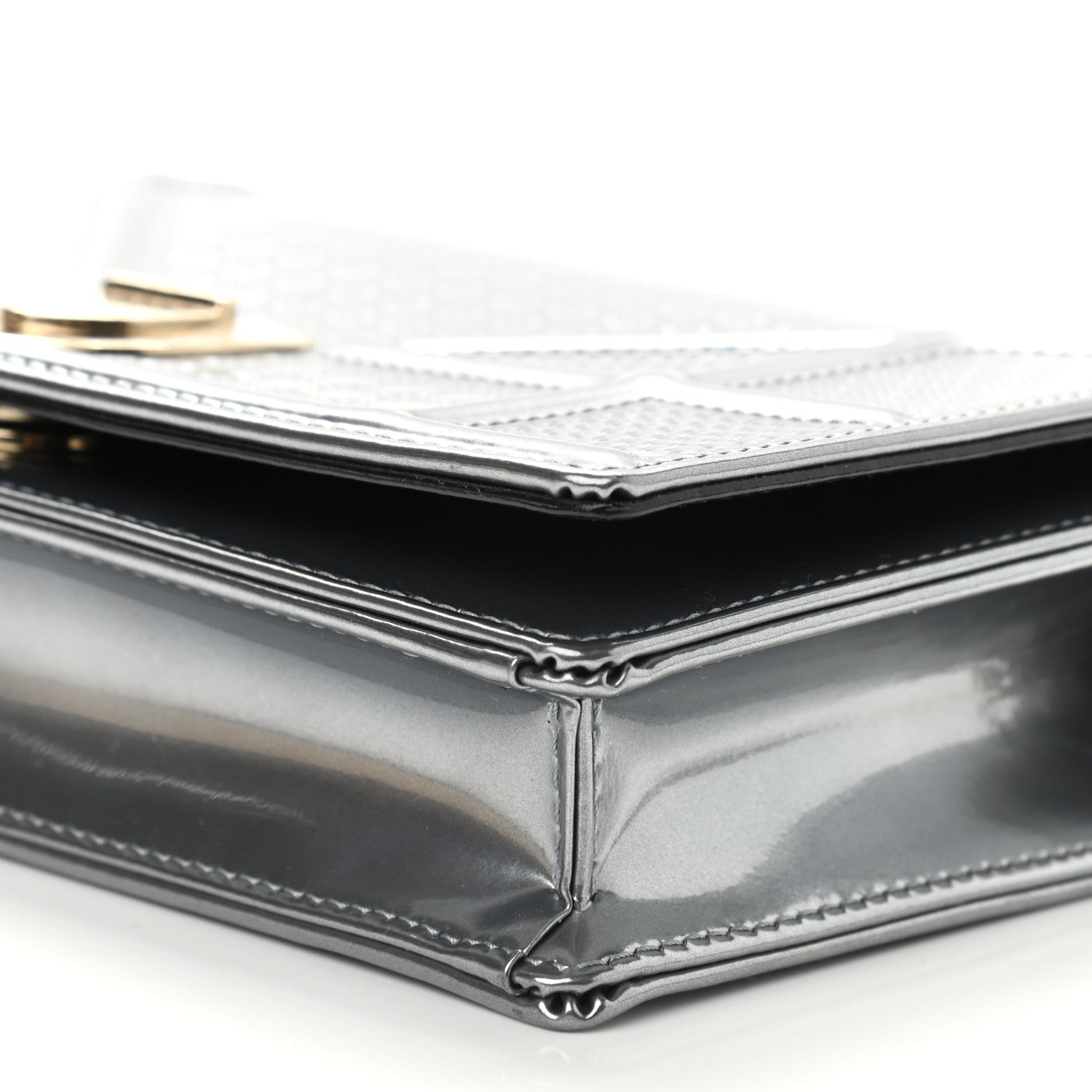 Christian Dior Metallic Patent Micro-Cannage Diorama Wallet on Chain Pouch Silver 9 of 10