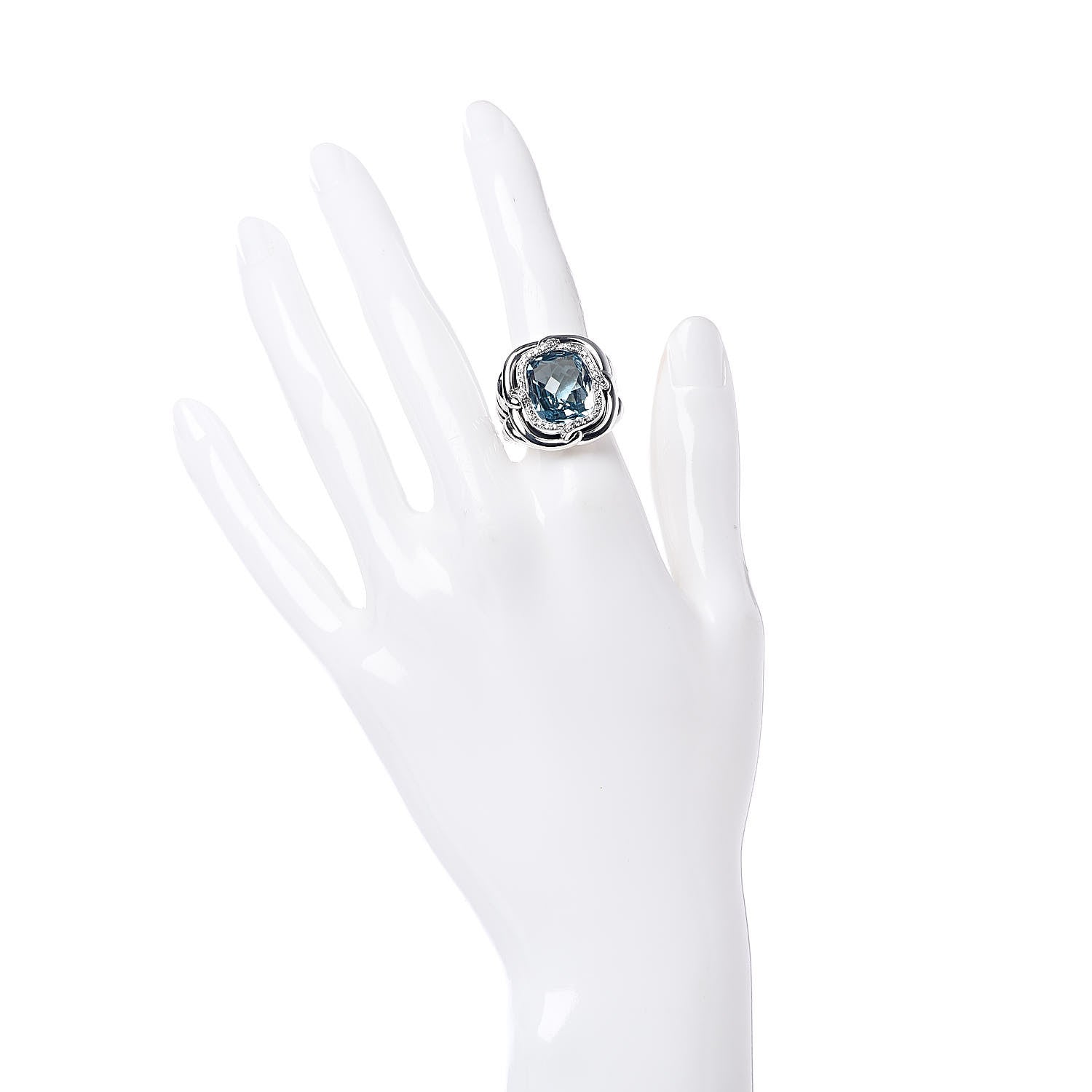 David Yurman Sterling Silver Blue Topaz Diamond 14mm Labyrinth Ring 52 6 2 of 5