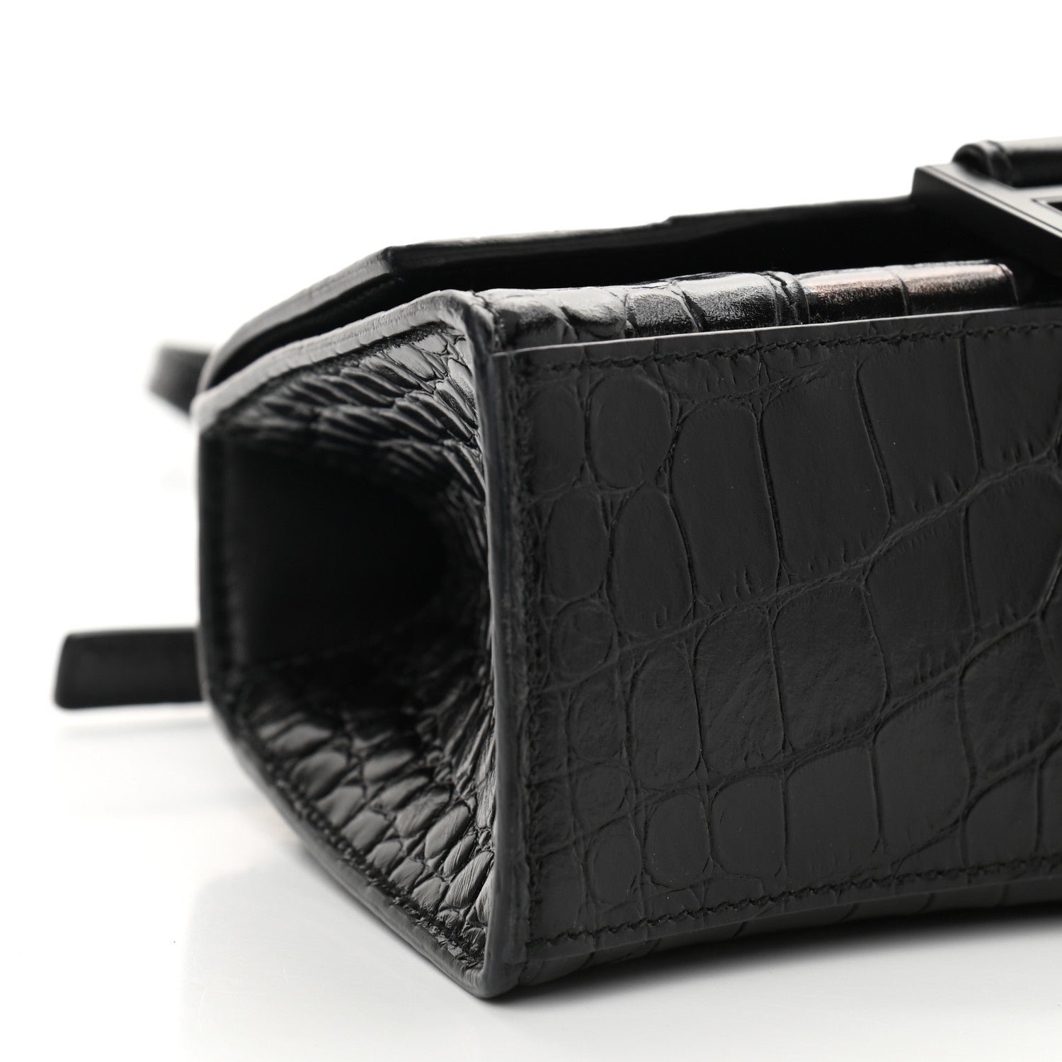 Balenciaga Shiny Calfskin Monochrome Crocodile Embossed Hourglass Top Handle Bag XS Black 8 of 9