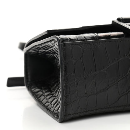 Balenciaga Shiny Calfskin Monochrome Crocodile Embossed Hourglass Top Handle Bag XS Black 8 of 9