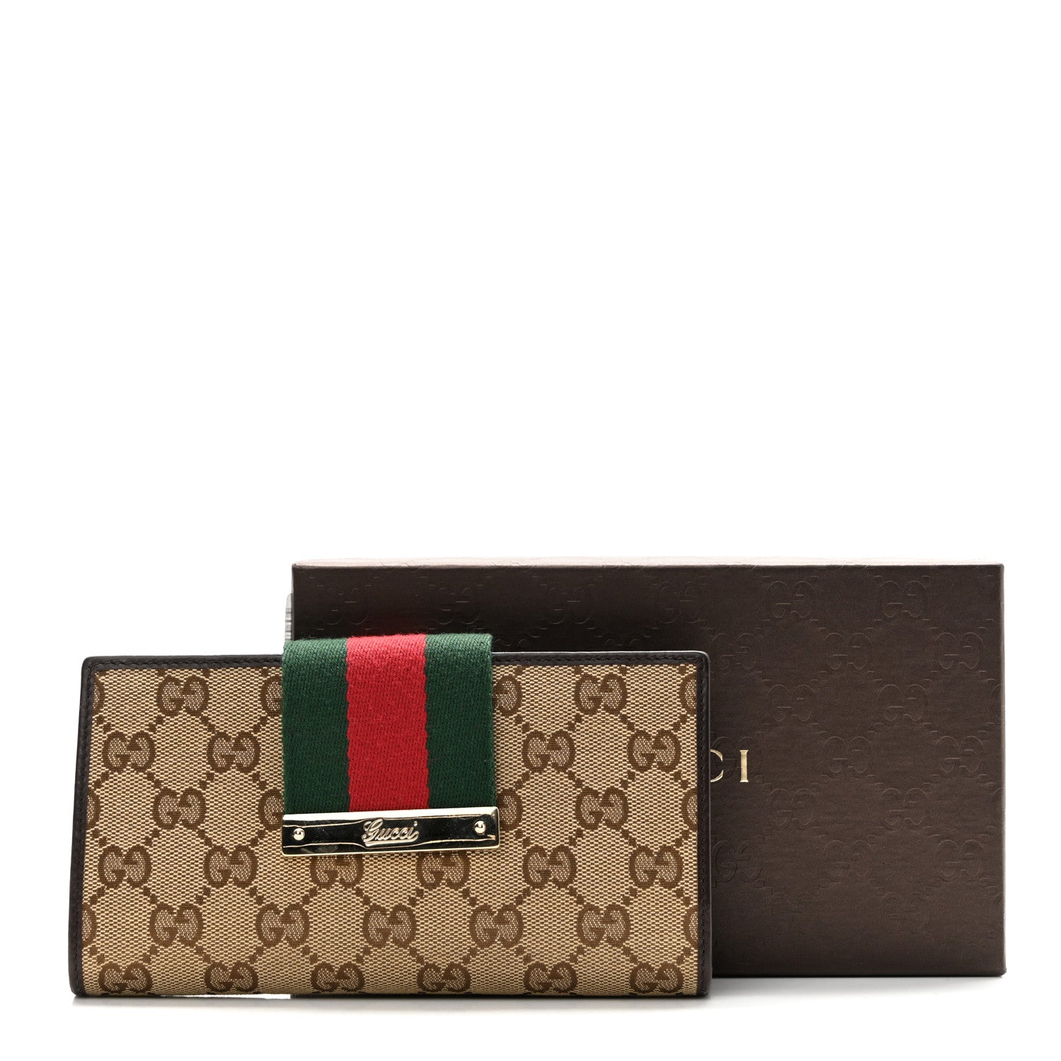 Gucci Monogram Calfskin Ladies Web Continental Wallet Beige Ebony Cocoa 8 of 8