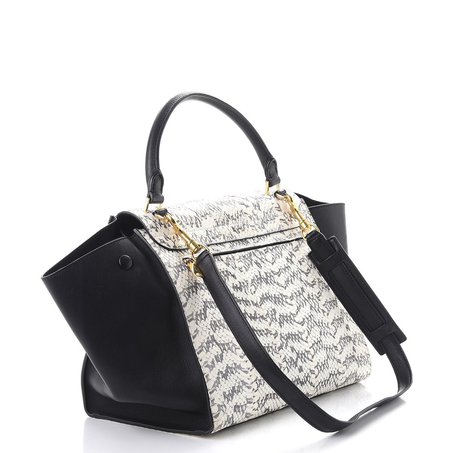 Whipsnake Calfskin Medium Trapeze Black White