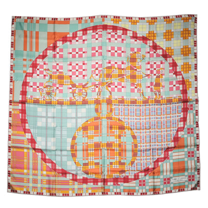 Hermes Silk Ex-Libris A Carreaux Shawl 140 Vert D Eau Framboise Soleil 1 of 7