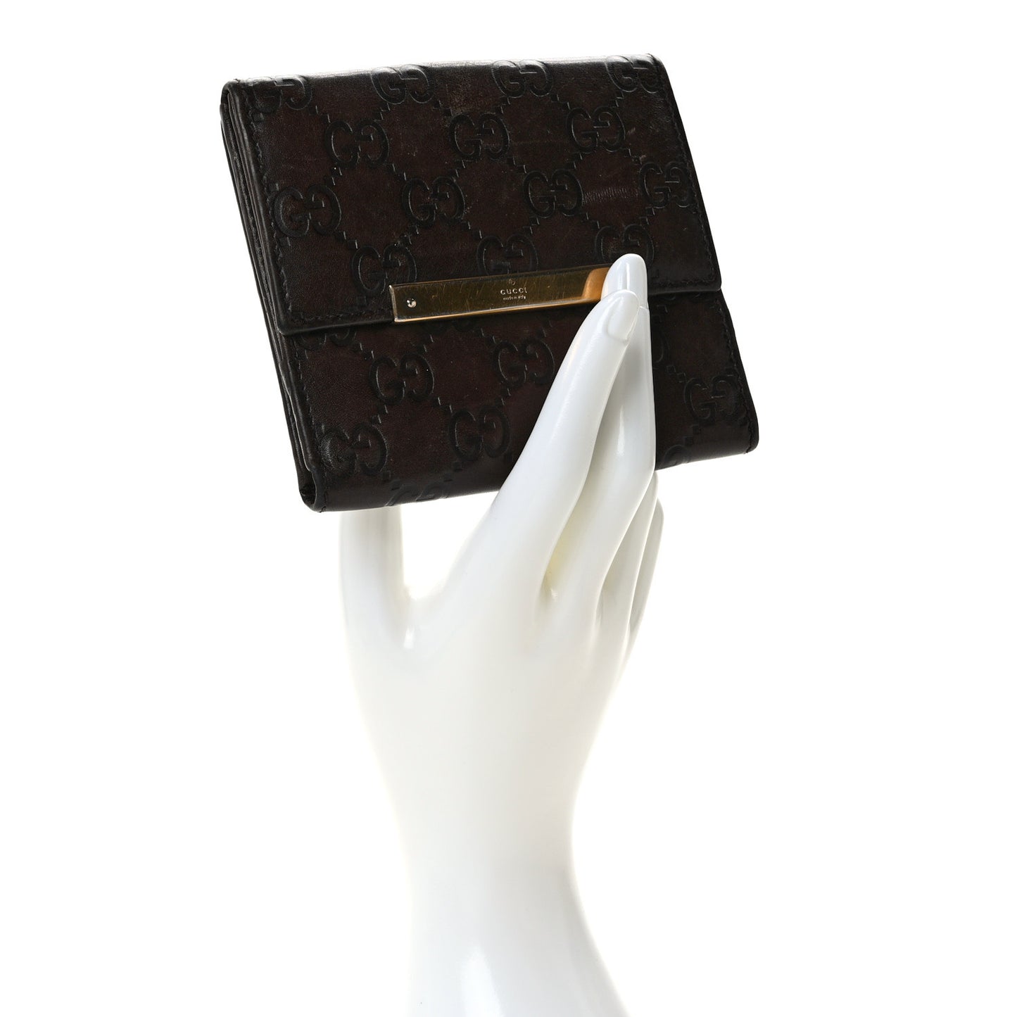 Guccissima Metal Bar French Flap Wallet Dark Chocolate