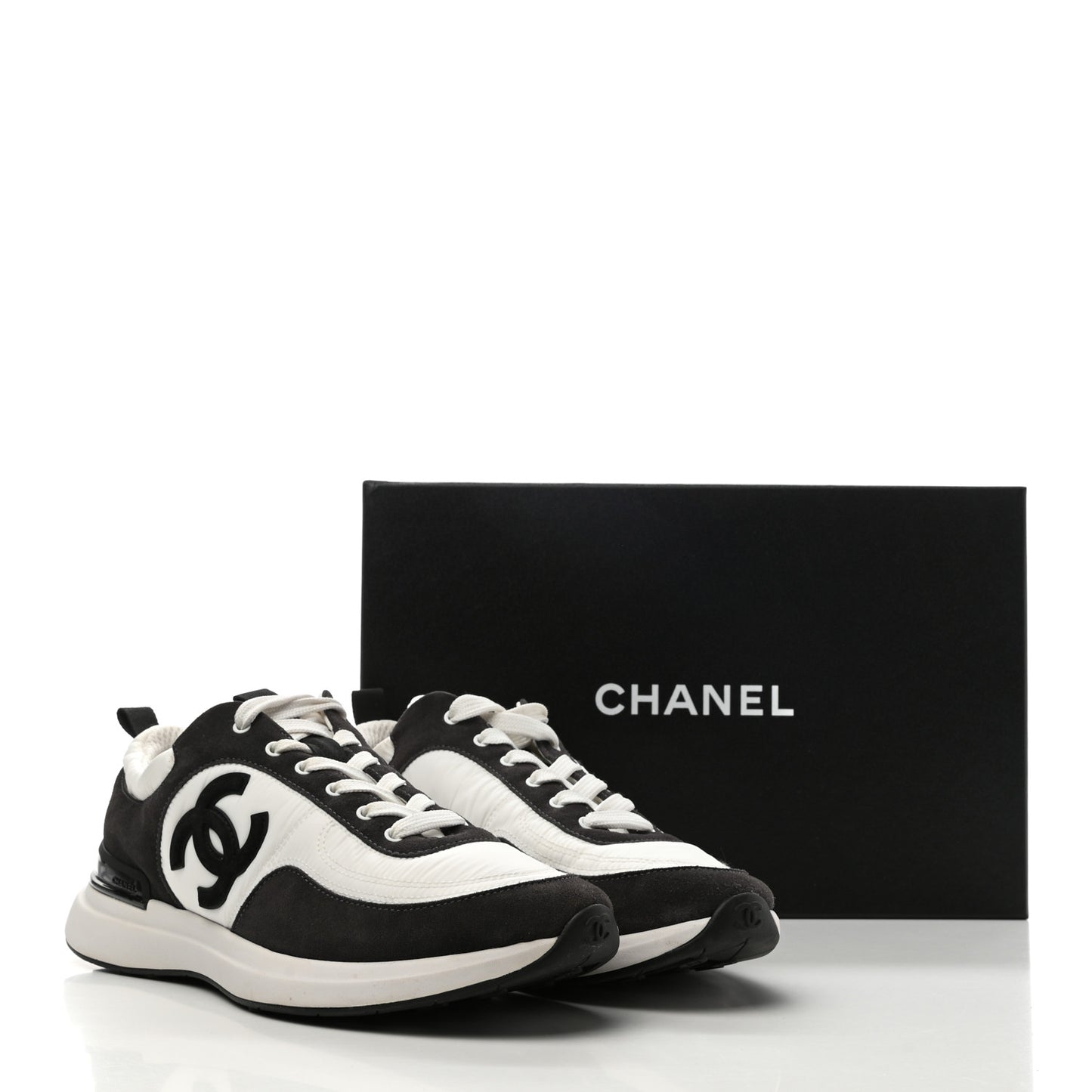 Nylon Suede Calfskin CC Sneakers 41 White Dark Grey