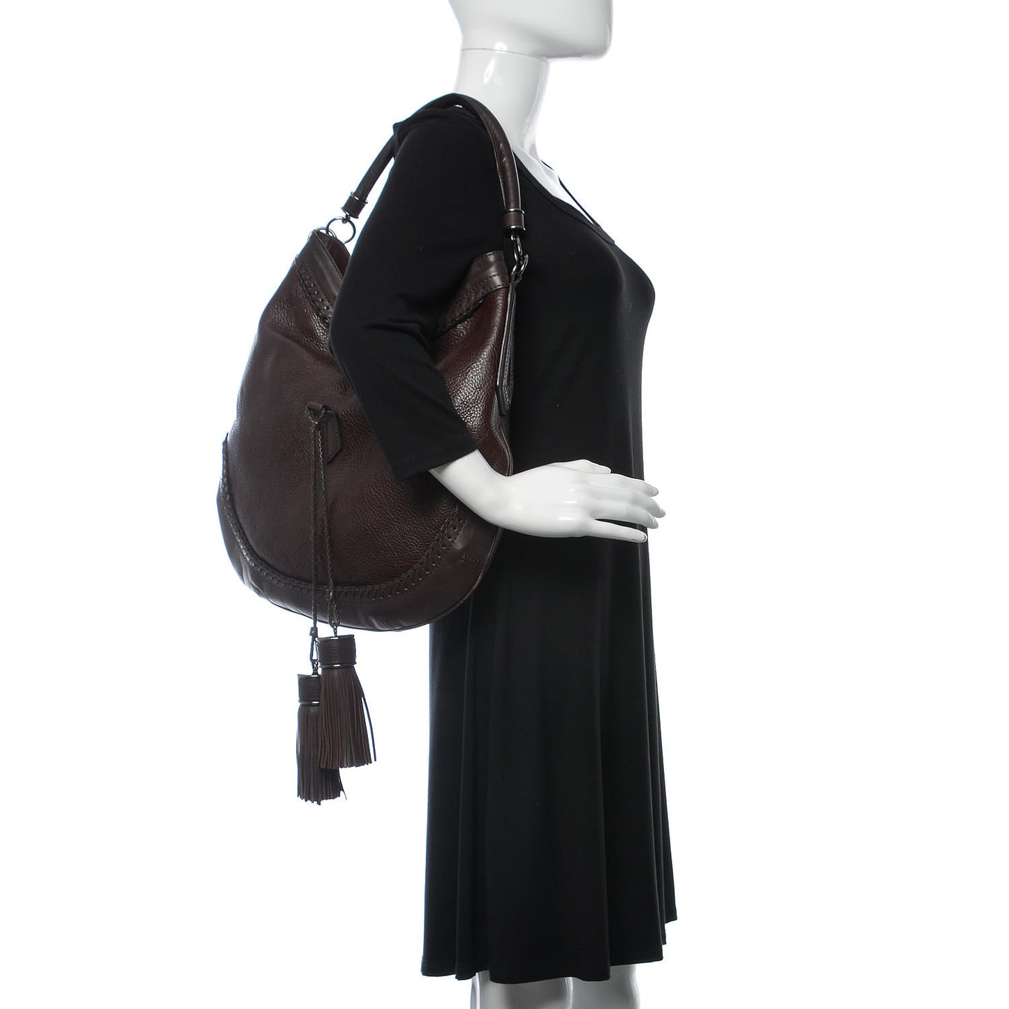 Grainy Calfskin Parade Tassel Hobo Dark Brown