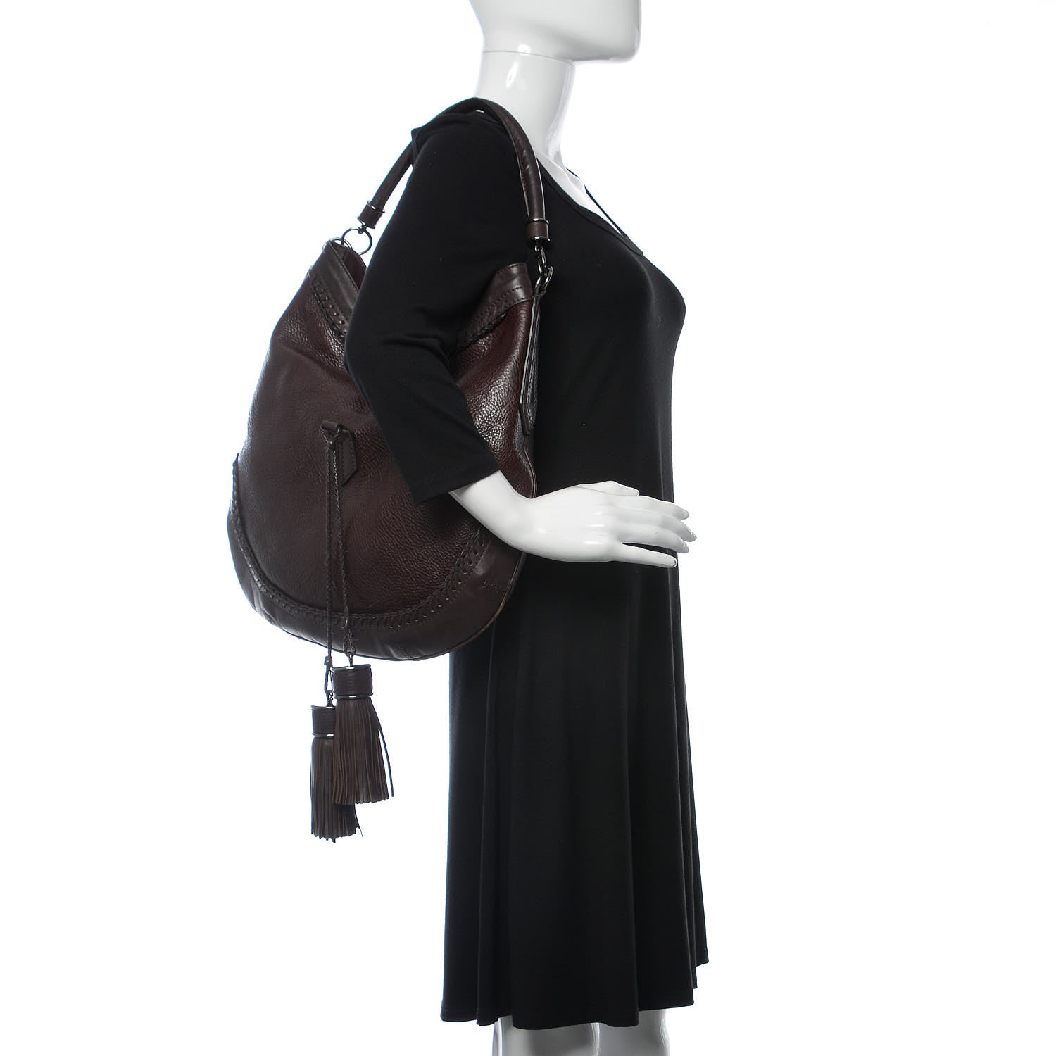 Burberry Grainy Calfskin Parade Tassel Hobo Dark Brown 2 of 8