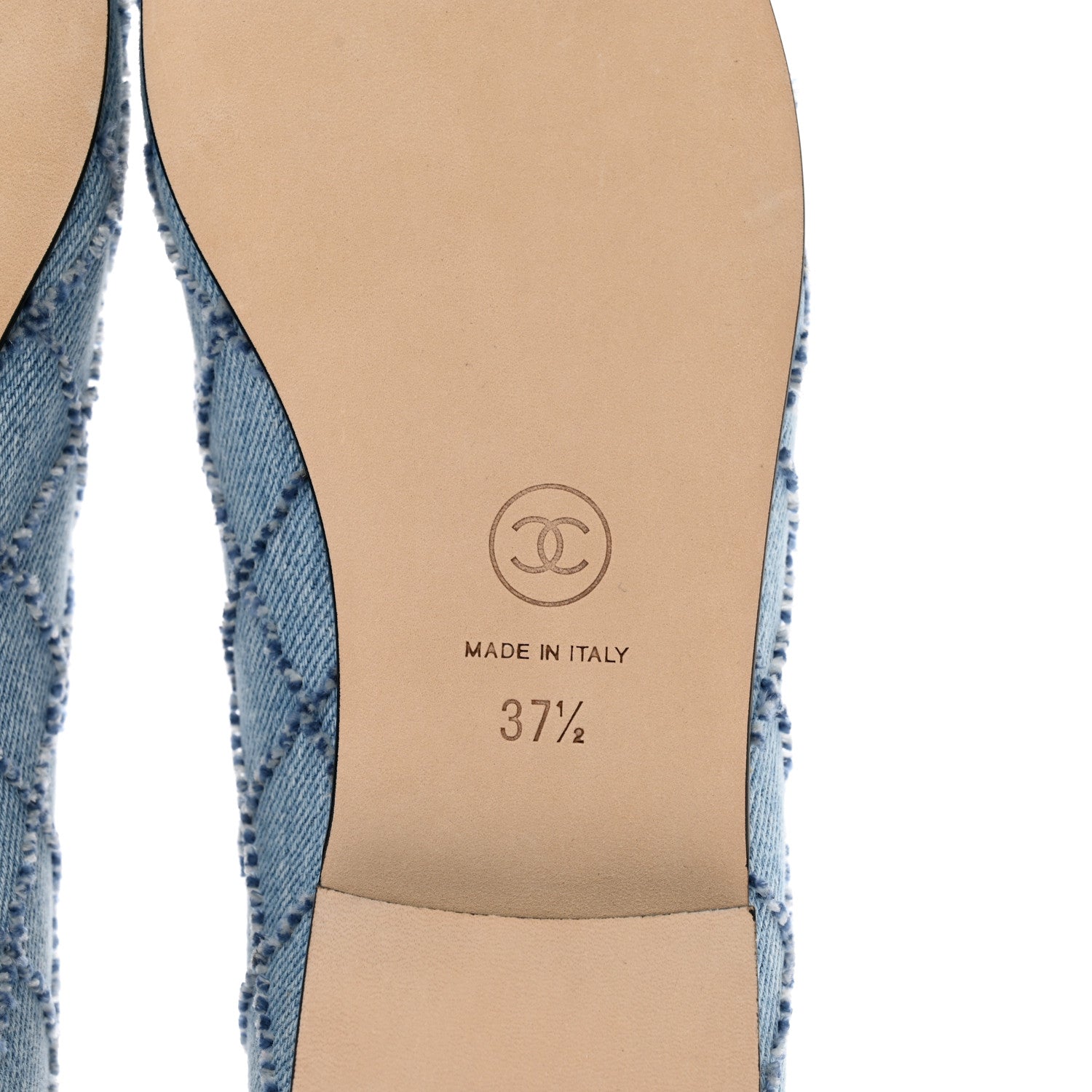 Chanel Denim Embroidered Grosgrain CC Cap Toe Ballerina Flats 37.5 Blue Black 6 of 8