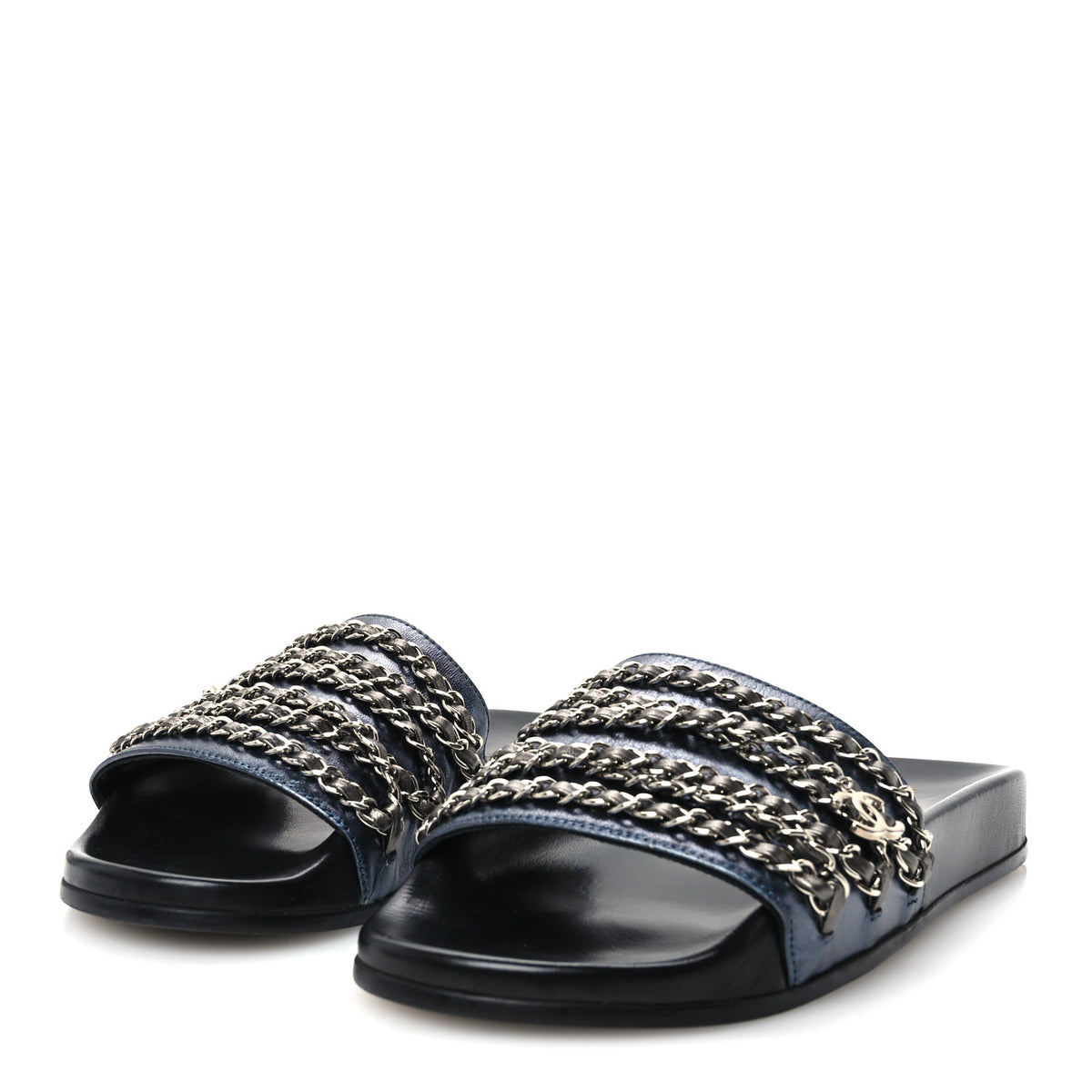 Fantasy Lambskin Chain Flat Sandals 40 Dark Blue