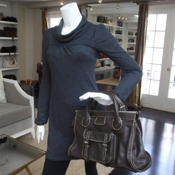 Chloe Calfskin Edith Satchel Brown 2 of 12