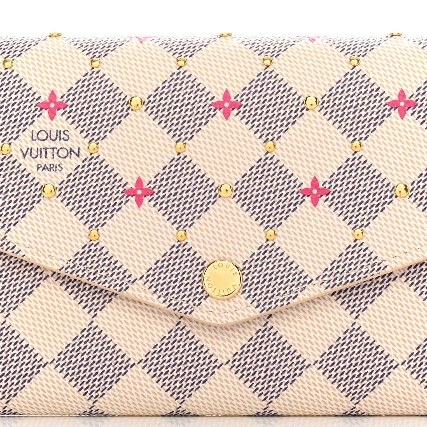 LOUIS VUITTON Damier Azur Studded Sarah Wallet NM Fuchsia