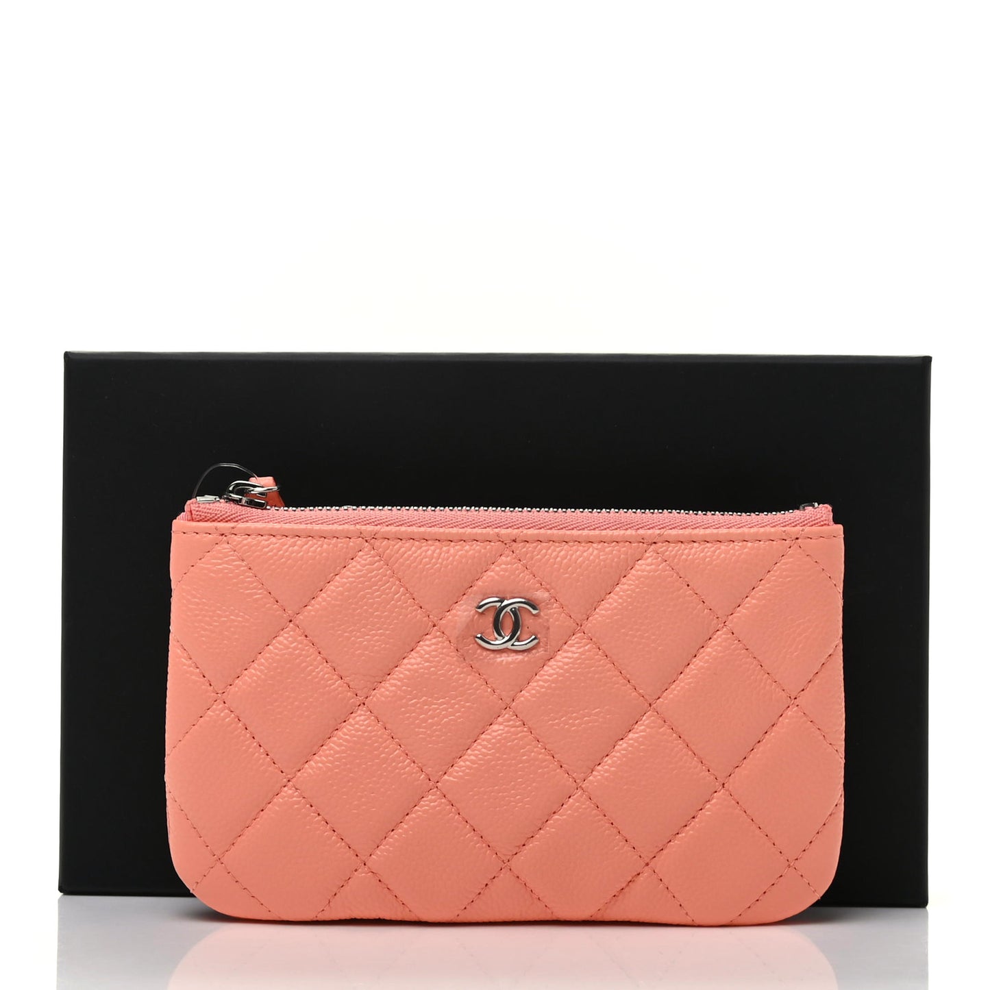 Caviar Quilted Small Cosmetic Case Coral