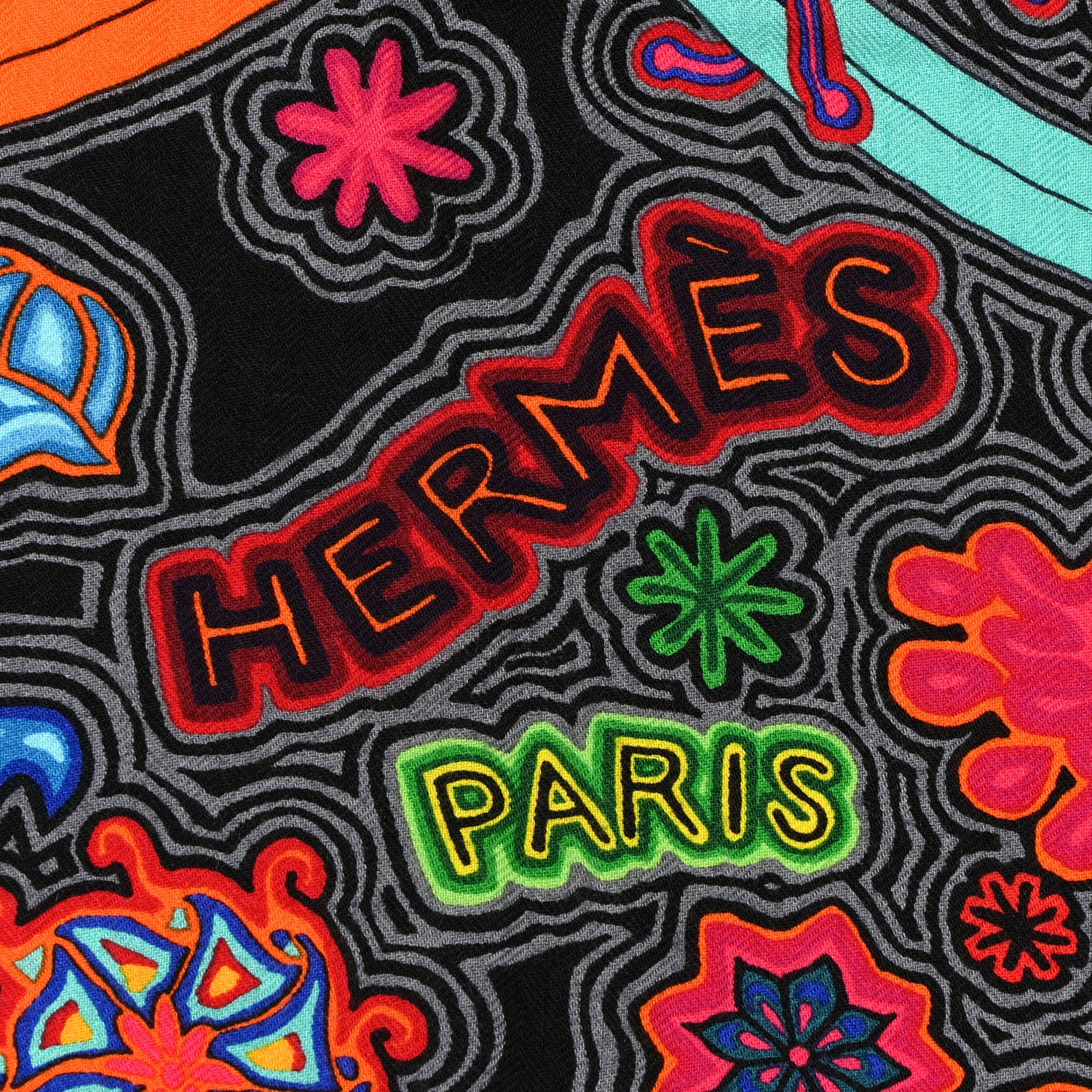 Hermes Cashmere Silk L'Arbre Du Vent Shawl 140 Black Vert Fuchsia 2 of 4