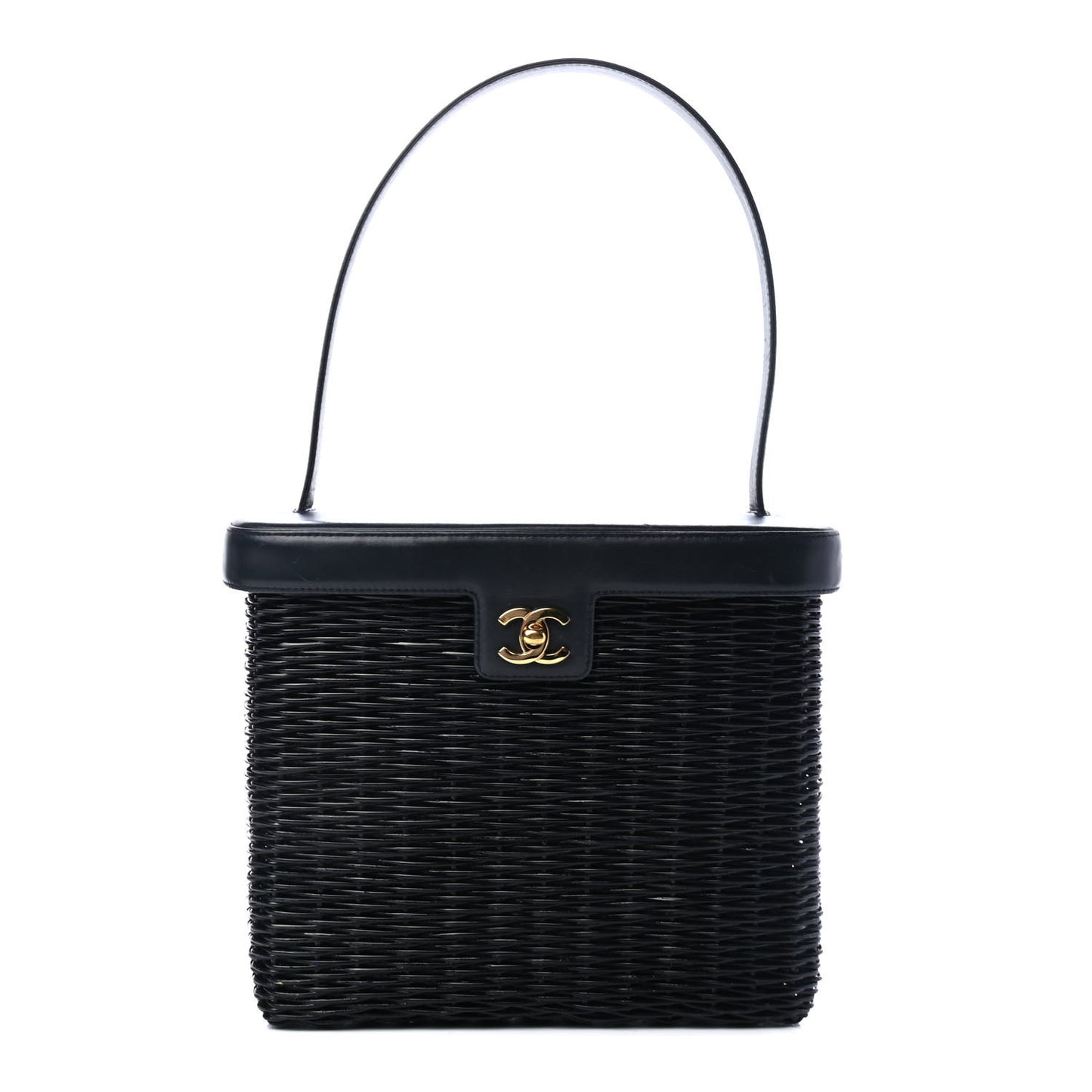 Lambskin Straw Basket Top Handle Bag Navy