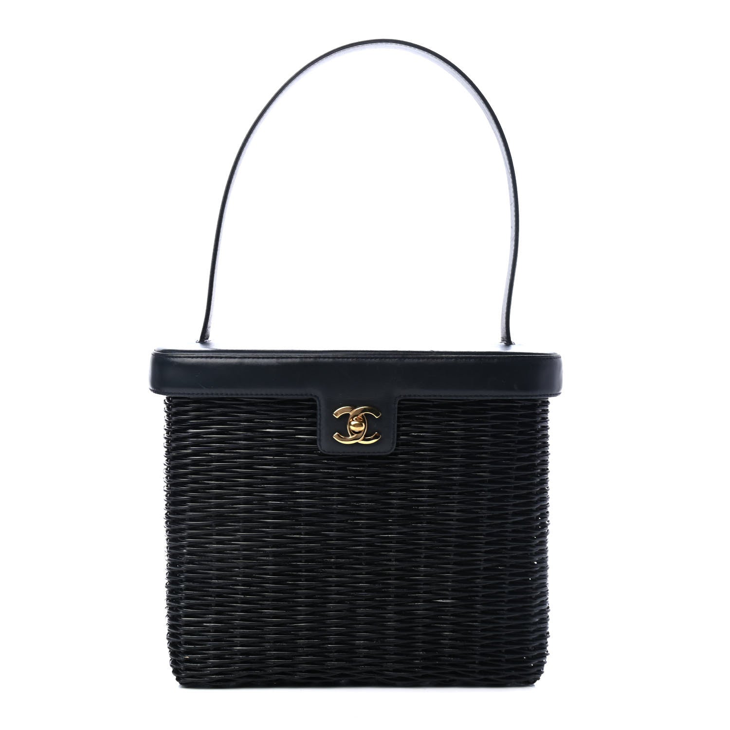 Chanel Lambskin Straw Basket Top Handle Bag Navy 1 of 5