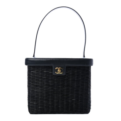 Chanel Lambskin Straw Basket Top Handle Bag Navy 1 of 5