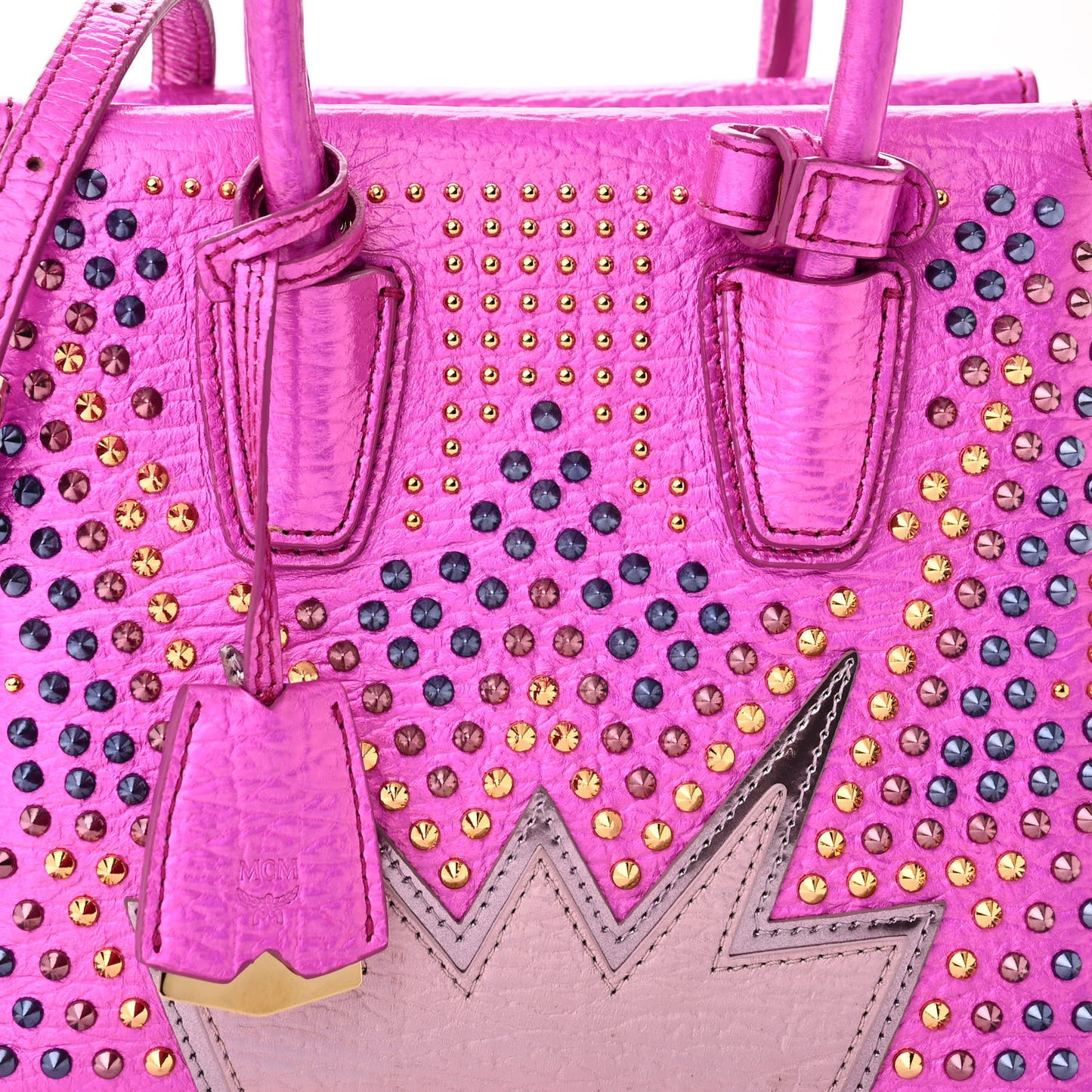 Metallic Calfskin Cyber Studs Mini Milla Tote Electric Pink
