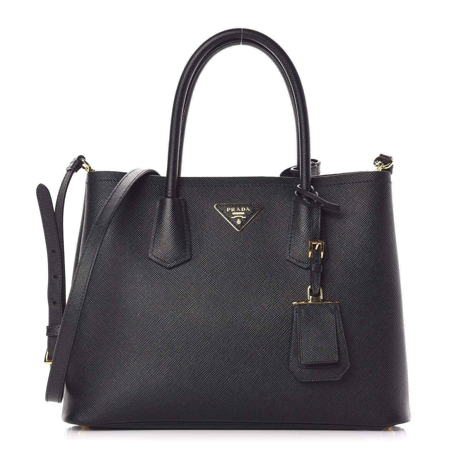 Prada Saffiano Cuir Medium Double Bag Black Mughetto 1 of 14