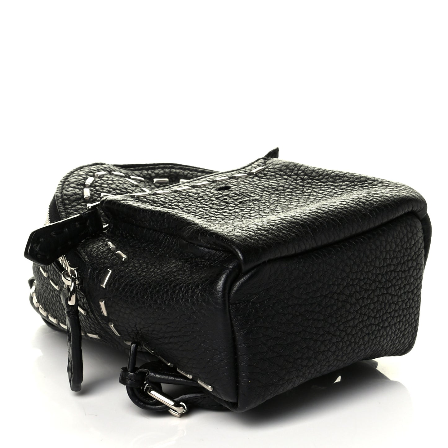 Cuoio Romano Metal Stitch Mini Backpack Charm Black