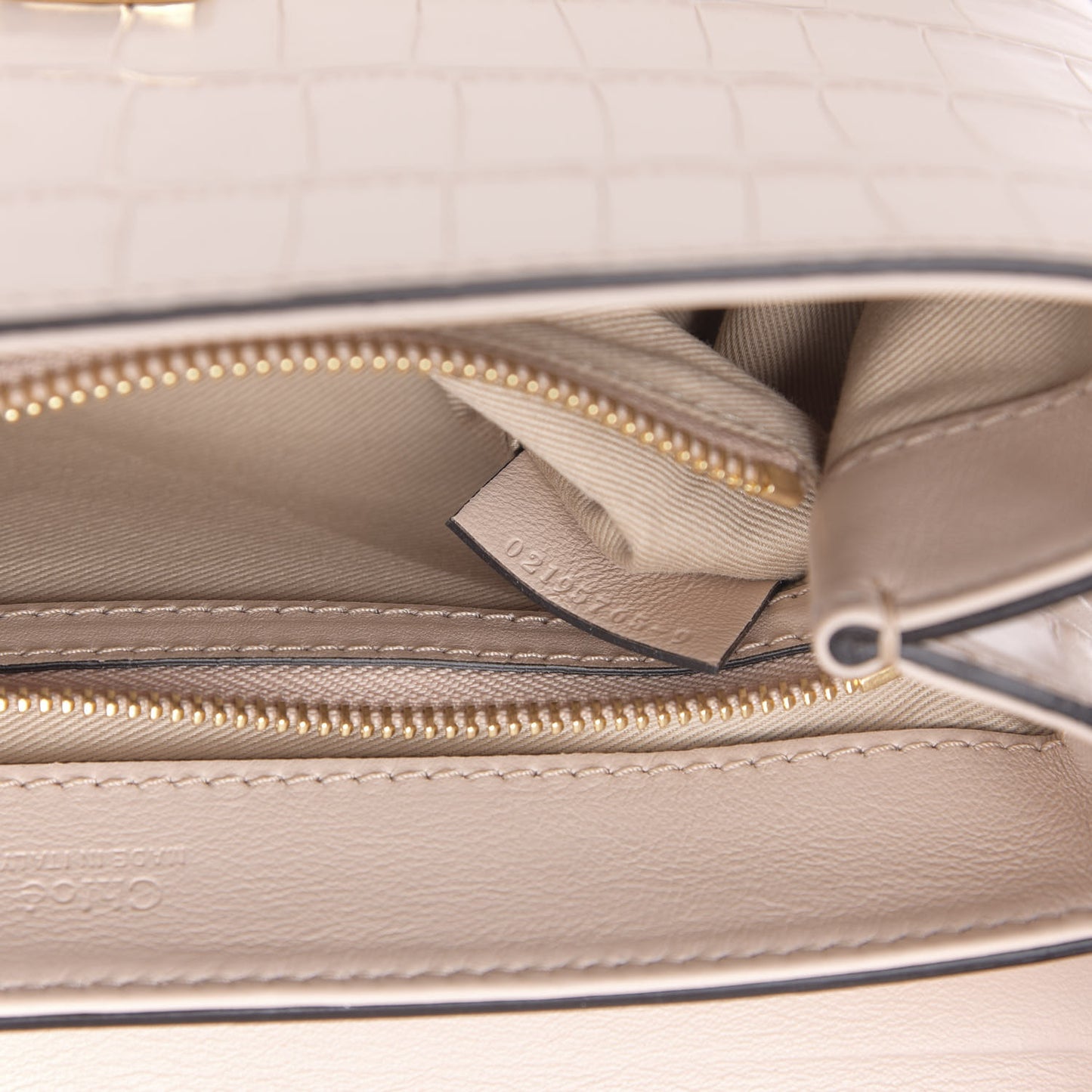 Calfskin Crocodile Embossed Small C Double Carry Cement Pink