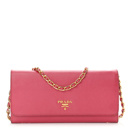 Prada Saffiano Metal Oro Chain Wallet Peonia 1 of 10