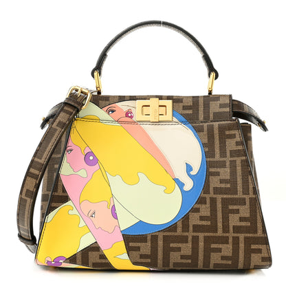 Fendi Glazed Fabric Vitello FF 1974 Hairdo Girls Inlay Mini Peekaboo Iconic Satchel Mogano Panna Multicolor 1 of 9