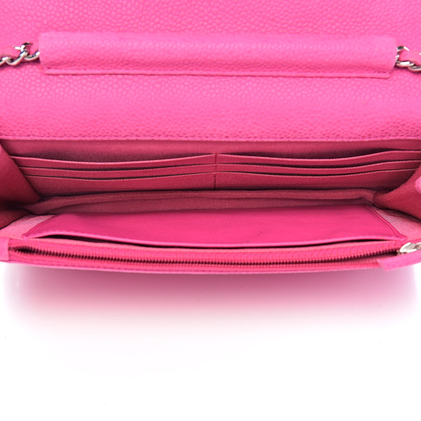 Iridescent Caviar Quilted Wallet on Chain WOC Pink