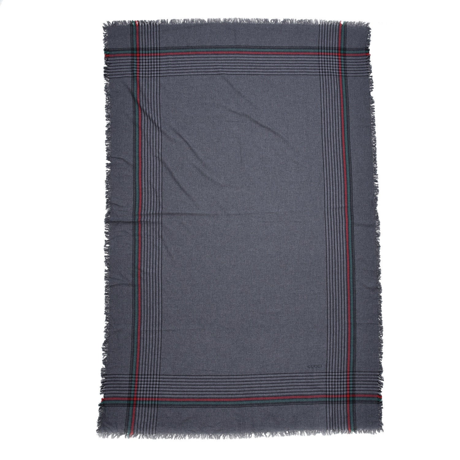 Gucci Cashmere Fringe Web Scarf Gray 3 of 5