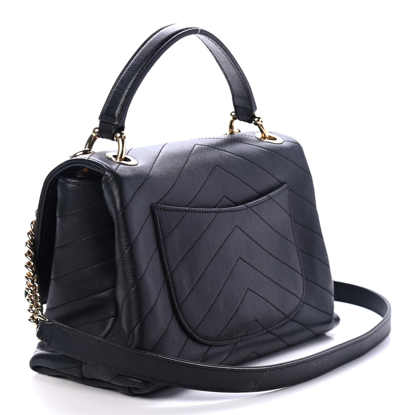Grained Calfskin Small Chevron Chic Top Handle Flap Black