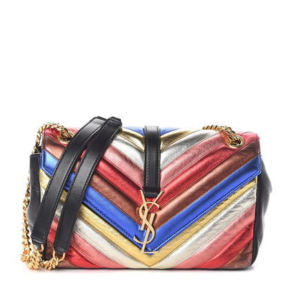 Saint Laurent Metallic Calfskin Matelasse Chevron Monogram Medium College Satchel Multicolor 1 of 8