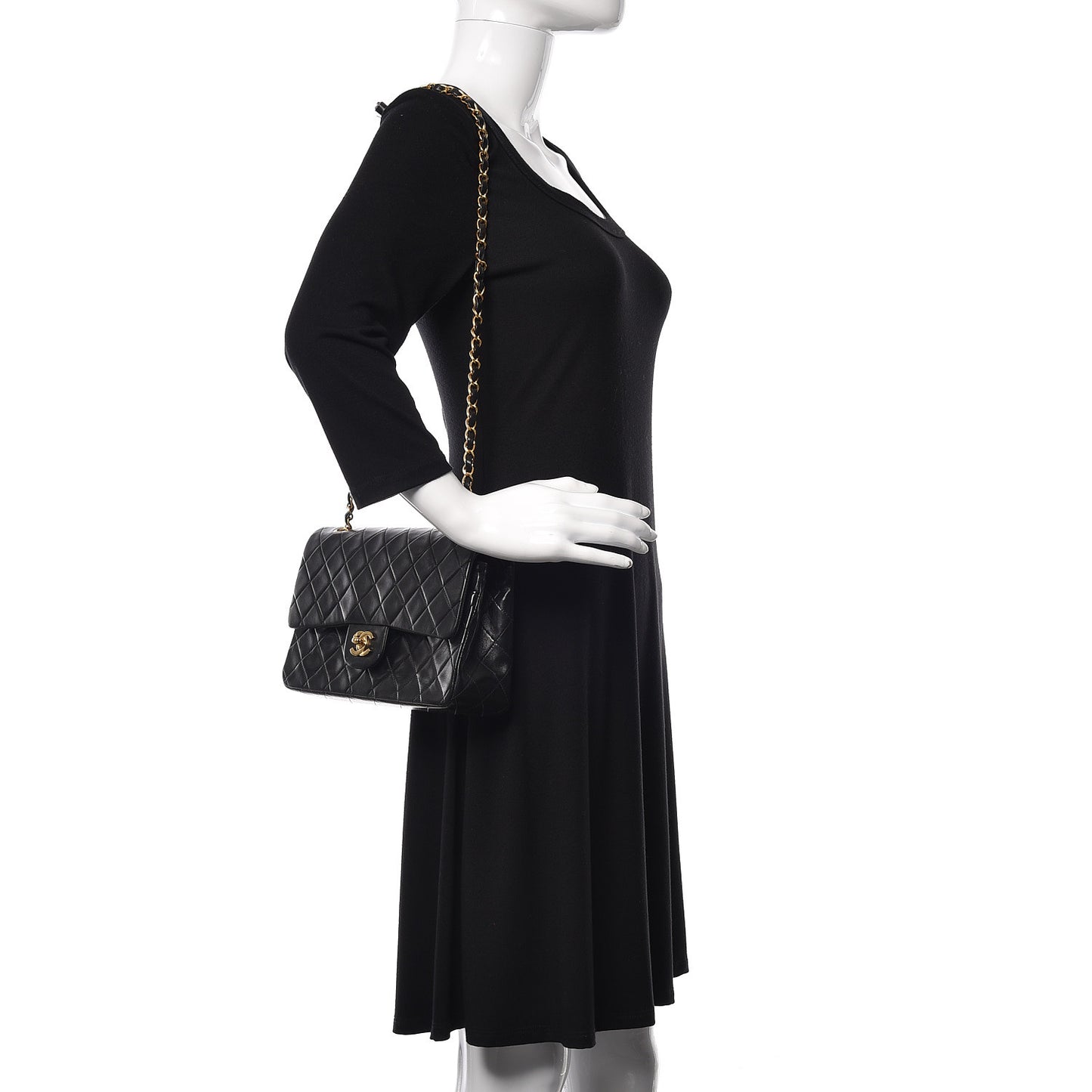 Lambskin Quilted Medium Double Flap Black
