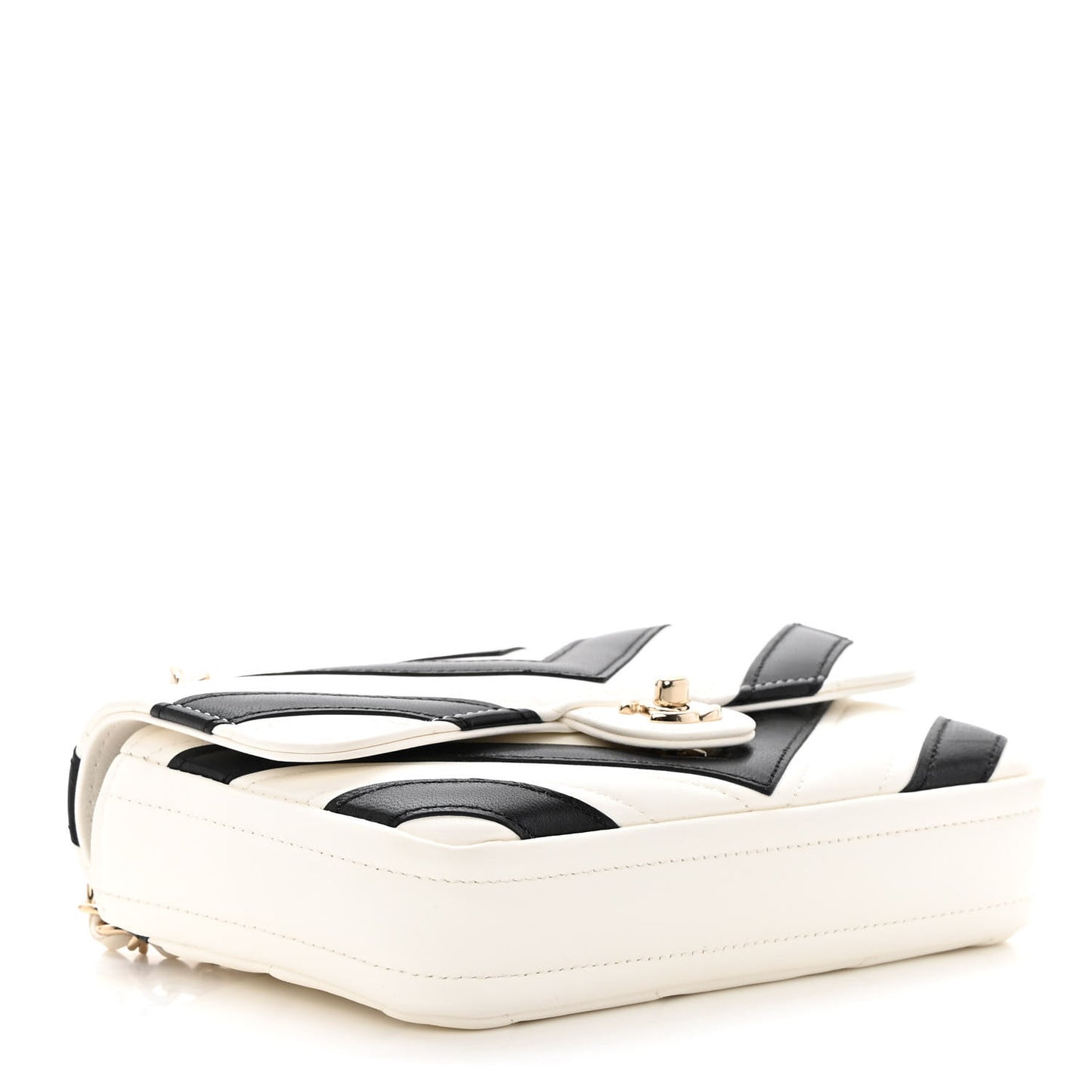 Lambskin Chevron Stitched Flap White Black