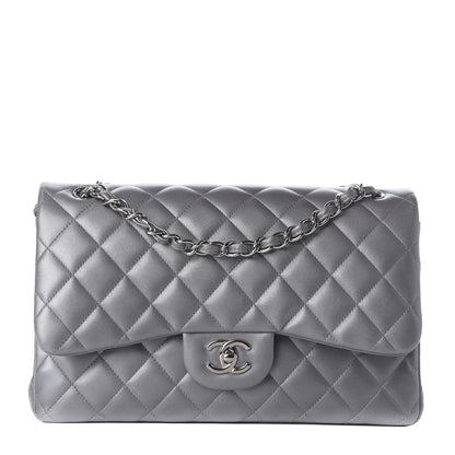 Chanel Metallic Lambskin Quilted Jumbo Double Flap Grey 1 of 9