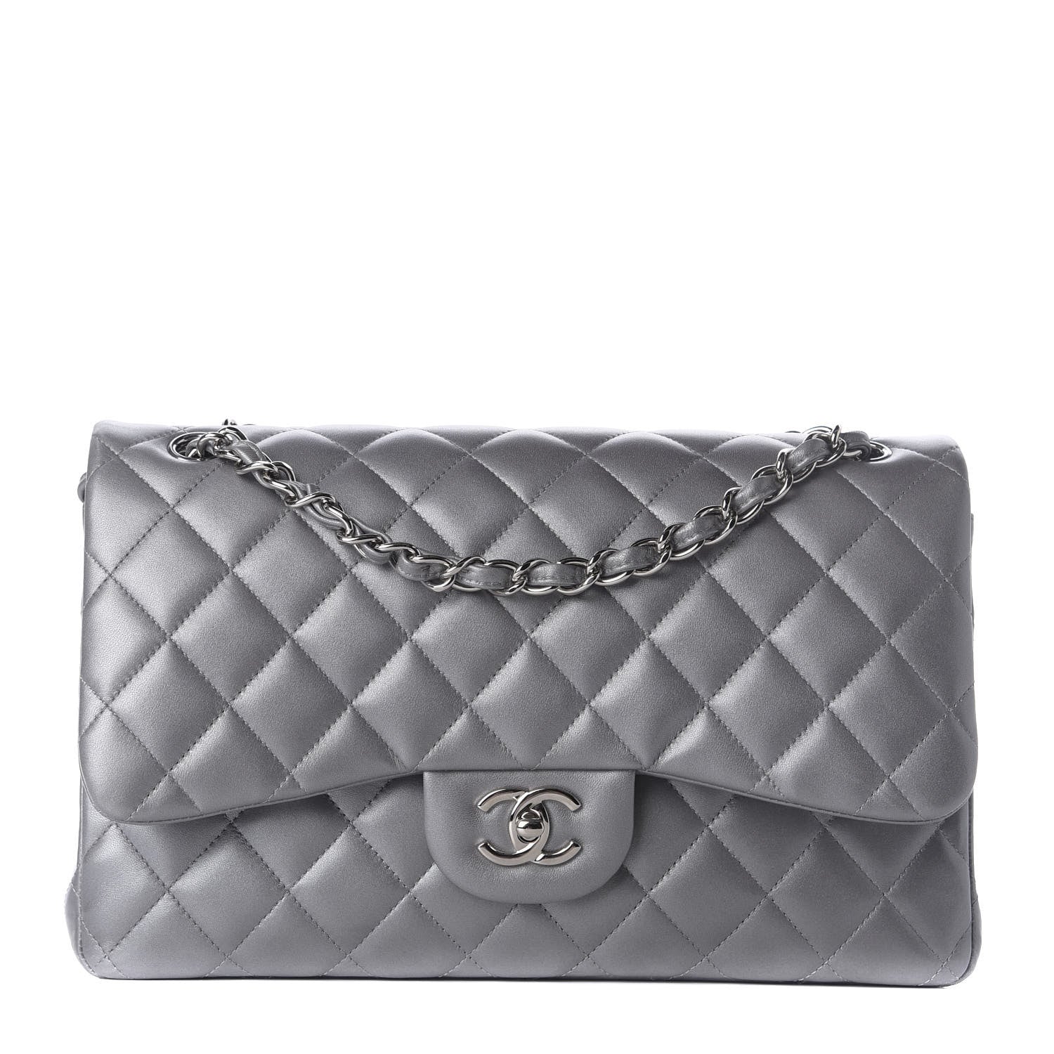 Chanel Metallic Lambskin Quilted Jumbo Double Flap Grey 1 of 9