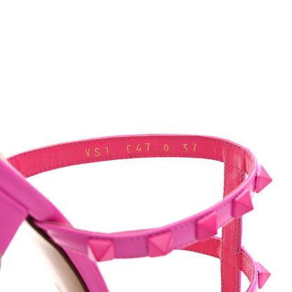 Valentino Garavani Patent Lacquered Monochrome Rockstud 60mm Caged Slide Sandals 37 Pink PP 5 of 9