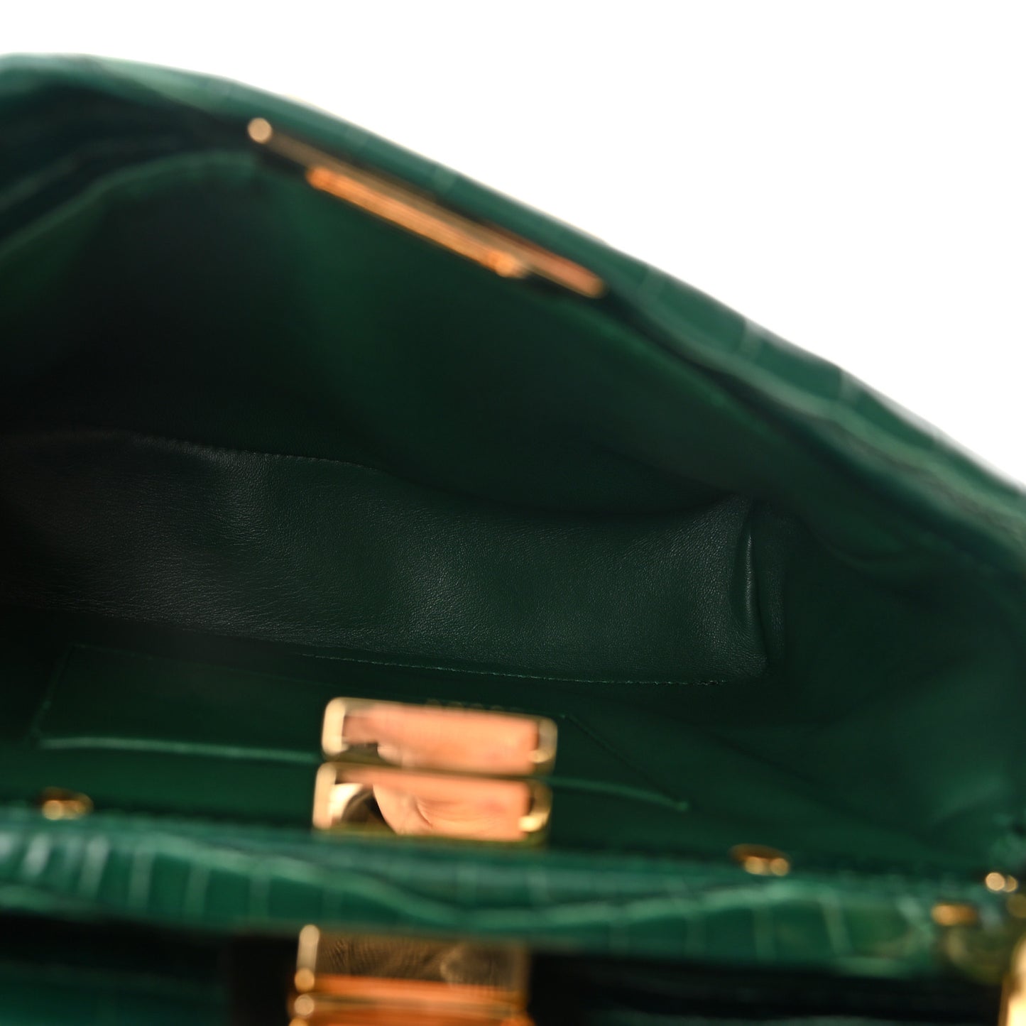 Shiny Crocodile Shiny Nappa Mini Peekaboo Iconic Satchel Emerald