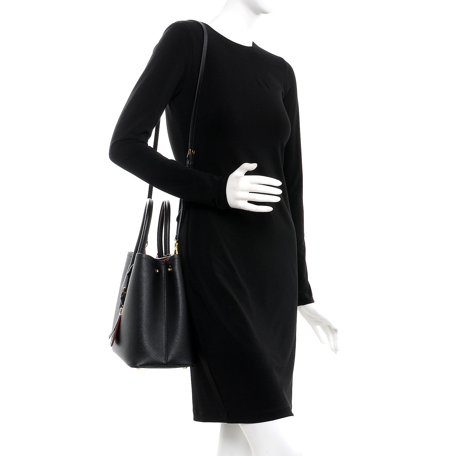 Prada Saffiano Cuir Medium Double Bag Black Fuoco 2 of 10