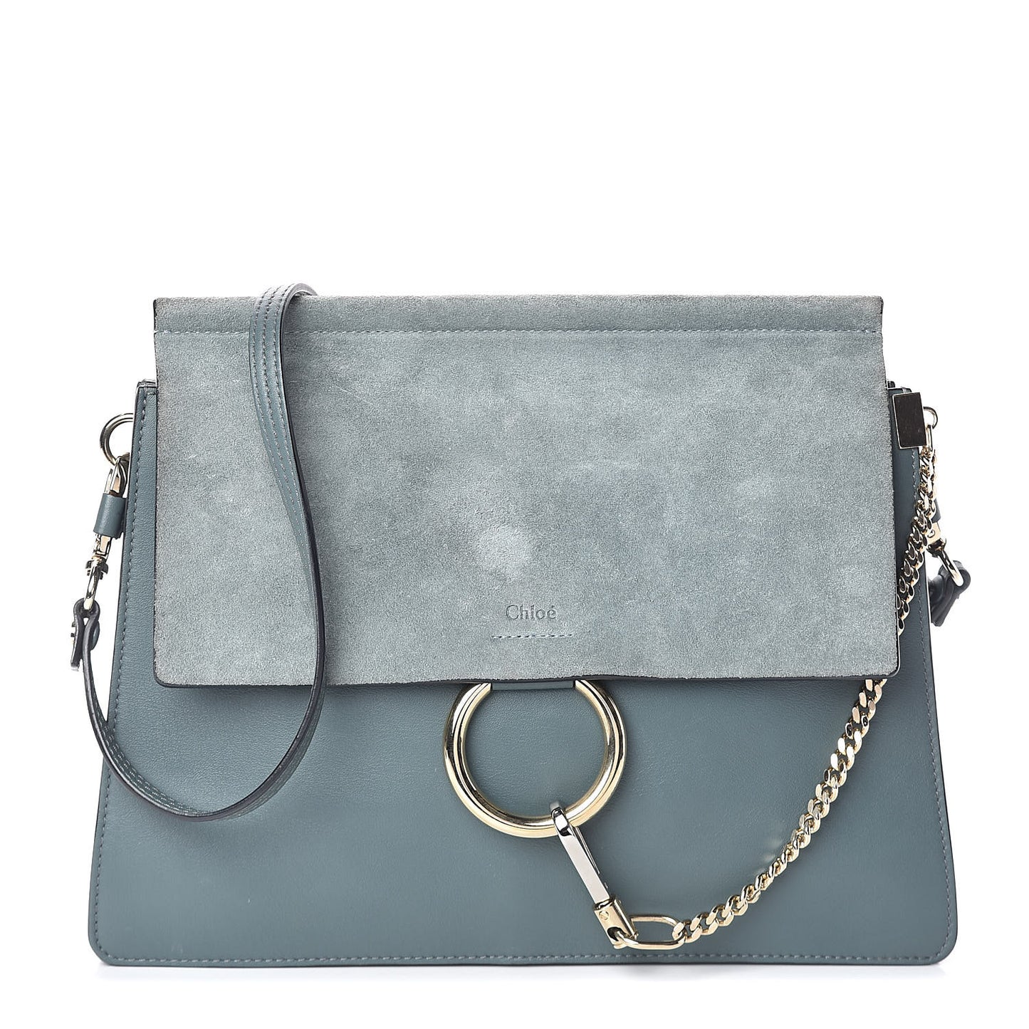 Suede Calfskin Medium Faye Shoulder Bag Cloudy Blue