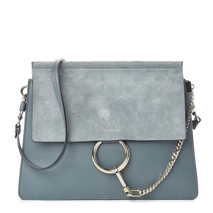 Chloe Suede Calfskin Medium Faye Shoulder Bag Cloudy Blue 1 of 14