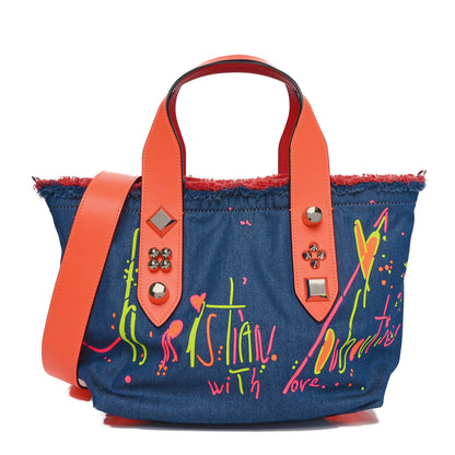 Christian Louboutin Denim Printed Mini Frangibus Tote Blue Multicolor 1 of 9