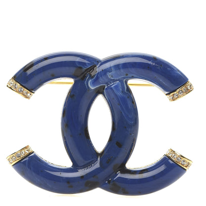 Chanel Resin Crystal CC Brooch Blue Black Gold 1 of 5