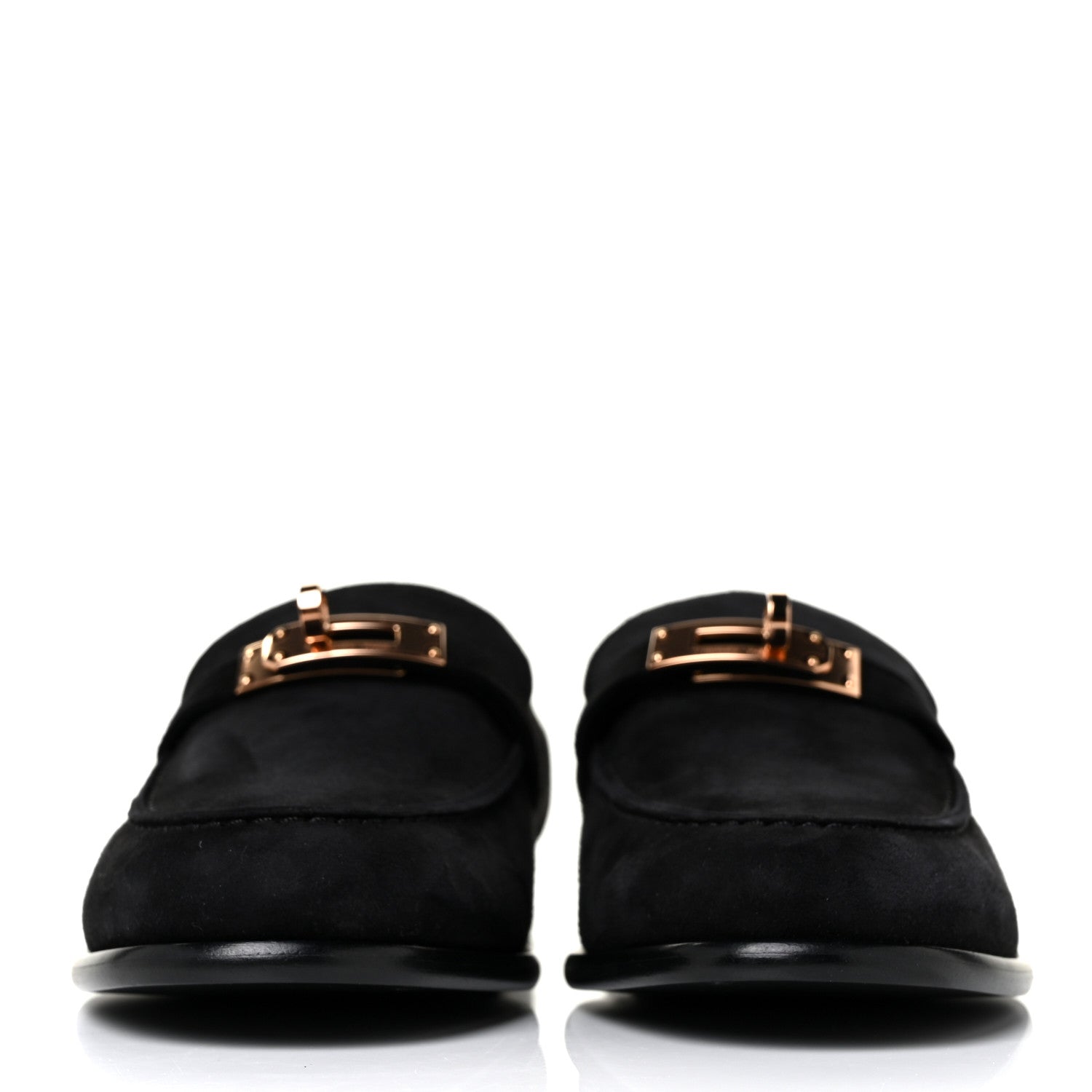 Hermes Suede Goatskin Womens Destin Loafer 37 Black 2 of 8