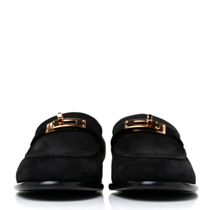 Hermes Suede Goatskin Womens Destin Loafer 37 Black 2 of 8